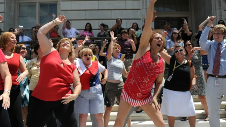 Richard Simmons leading an outside exercise class on Capitol Hill in Washington, D.C.