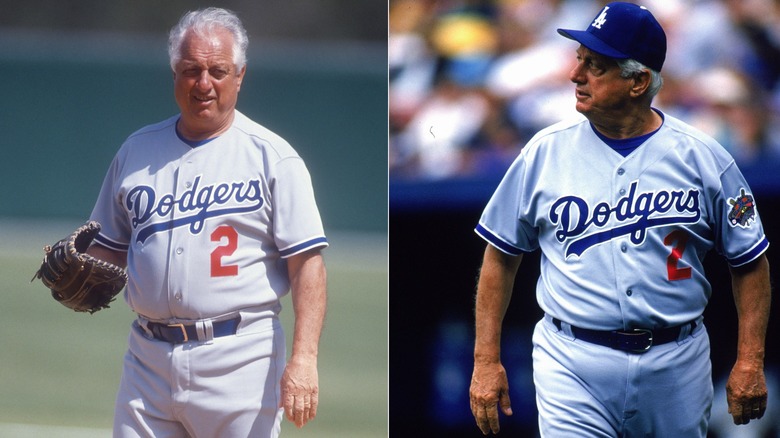 Side-by-side photos showing Tommy Lasorda before and after his SlimFast spokesmanship