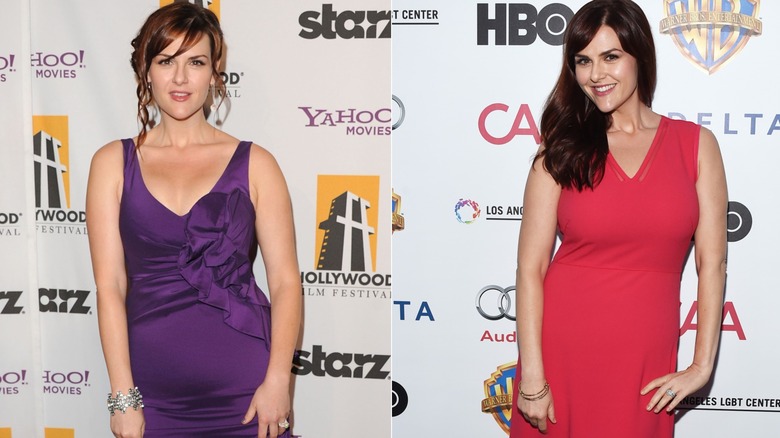Side-by-side photos showing Sara Rue during and after her Jenny Craig endorsement