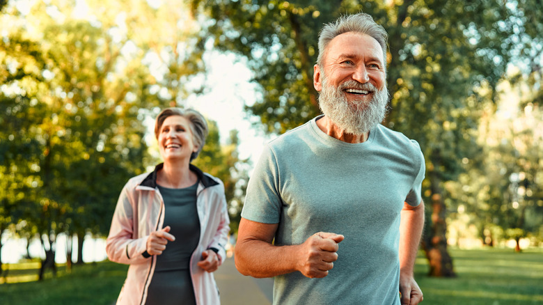 Senior people running