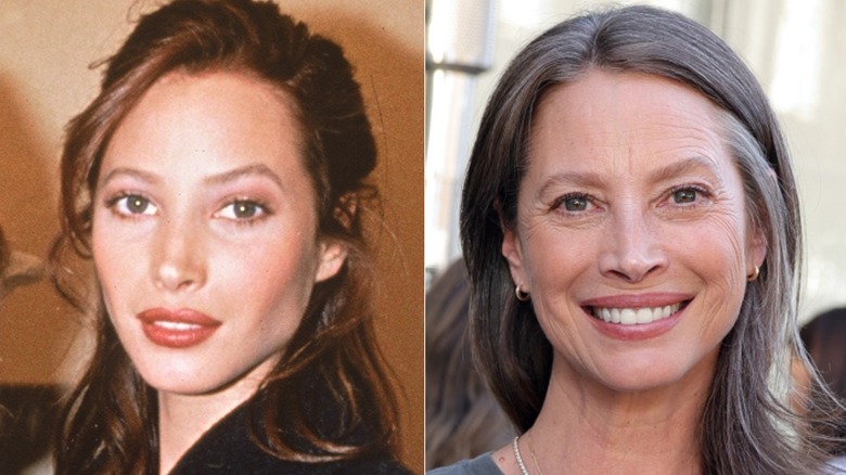 Christy Turlington when she was smoking during the 1990s and decades later as a non-smoker