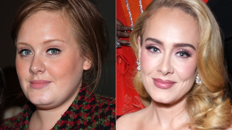 Adele before she gave up smoking and years afterward