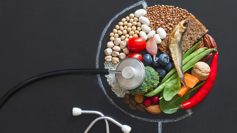 A chalk-drawn globe with food in it